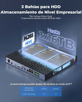 Reolink NVR 36CH, Soporta Cámaras 16MP/12MP/4K/5MP, 3 Bahías para HDD (sin HDD), Sistema Alarma O/I, 36 Canales (Conmutador PoE Necesario), RLN36