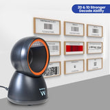 Ewent EW3450 Lector de códigos de Barras QR 1D 2D omnidireccional con Cable USB, Manos Libres, escaneo automático con detección de imágenes. Comercios, almacenes, supermecados.etc
