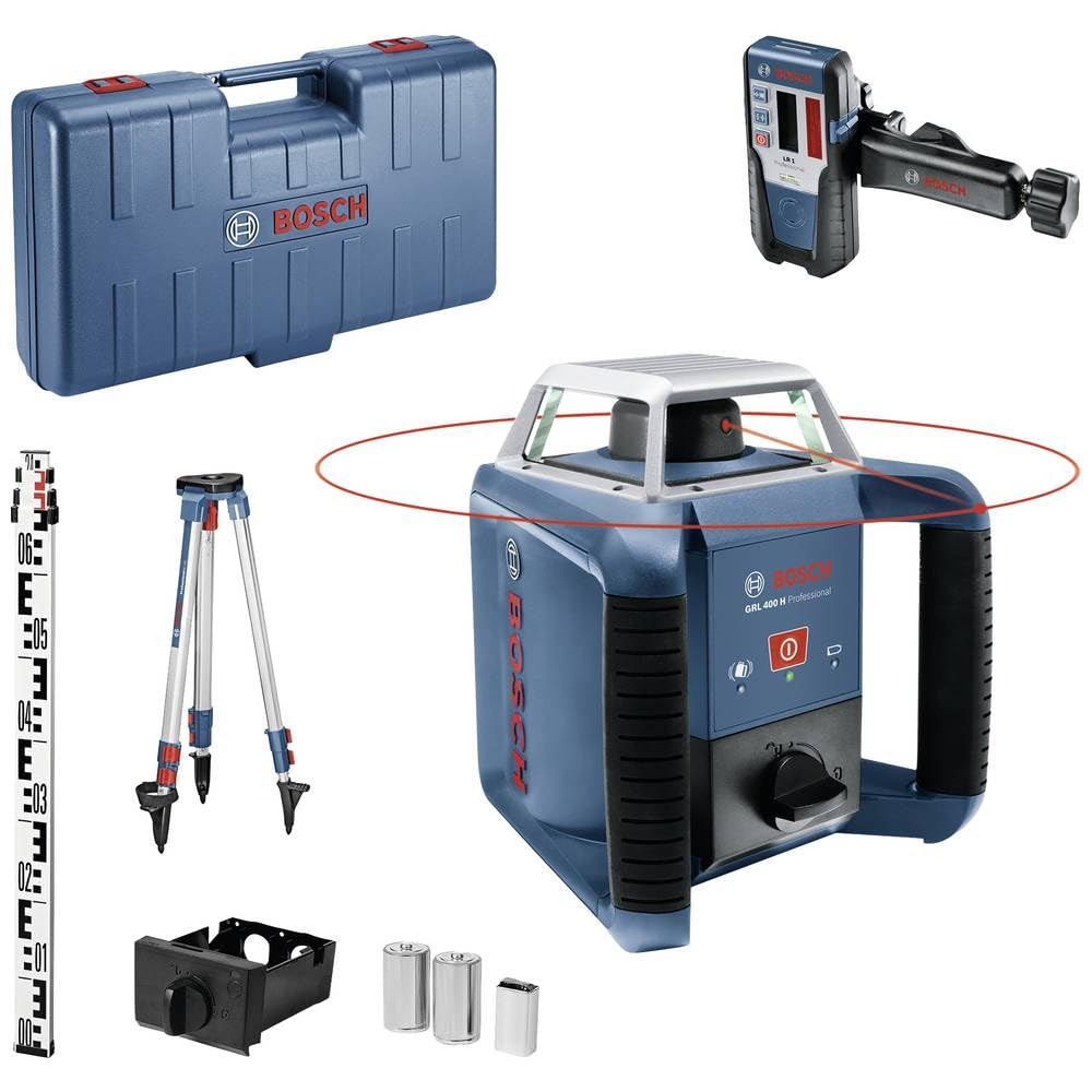 Bosch Professional Nivel láser giratorio GRL 400 H (uso con un solo botón, receptor LR 1, regla graduada GR 2400, trípode BT 152, alcance Ø: hasta 400m, en maletín)