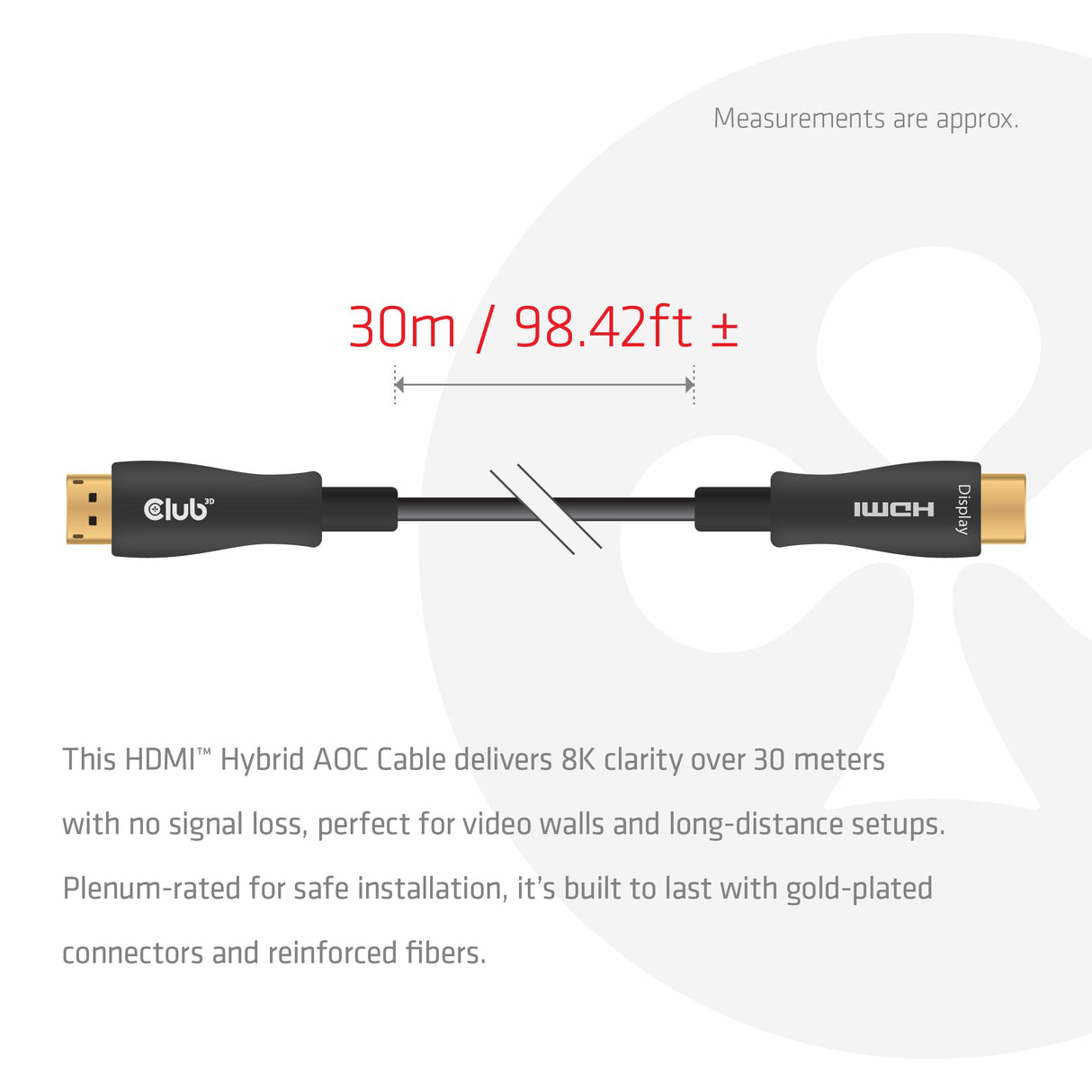 Club 3D CAC-1392 HDMI™ Hybrid AOC Cable 8K60Hz/4K120Hz 30m