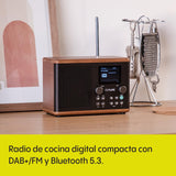Pure Classic H4 Radio Digital de Cocina (Dab+/FM, Bluetooth, USB, AUX, Temporizador de Cocina, Alarma), Café Negro/Nogal