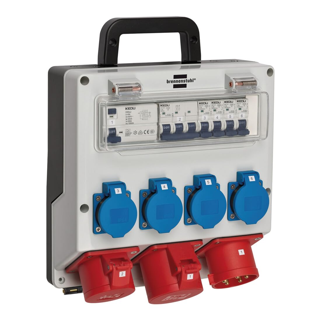 Brennenstuhl Distribuidor de pared IP44 (distribuidor de corriente para montaje en pared, 32 A, con interruptor de protección personal FI, 30 mA), distribuidor de pared 4/32, IP44, gris claro/negro