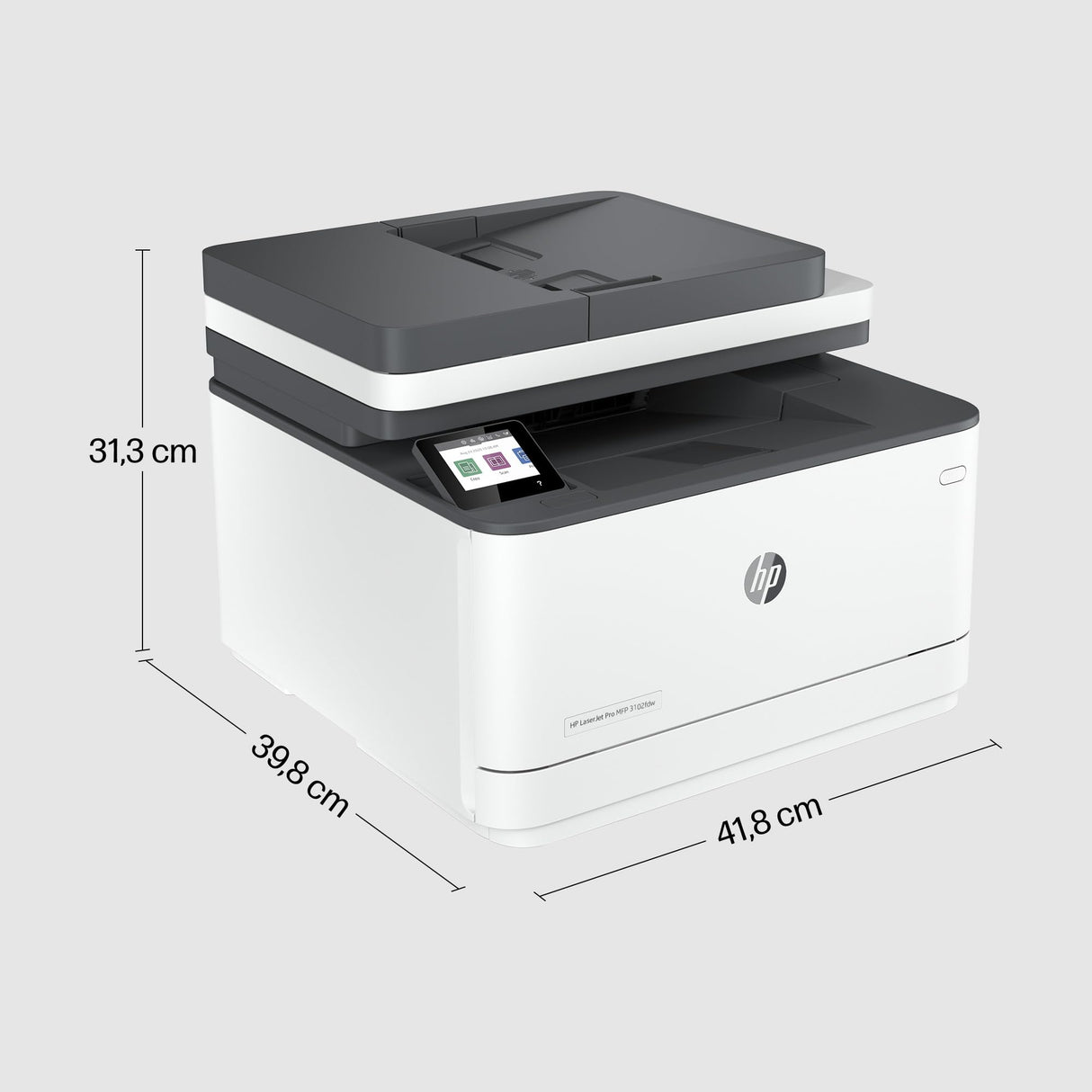 HP LaserJet Pro 3102fdw 3G630F, Impresora Láser A4 Multifunción Monocromo a doble cara automática, Escaner, Copiadora, Fax (33ppm, Wi-Fi, Procesador 800MHz, Memoria 512MB, HP Smart App) Blanca y Gris