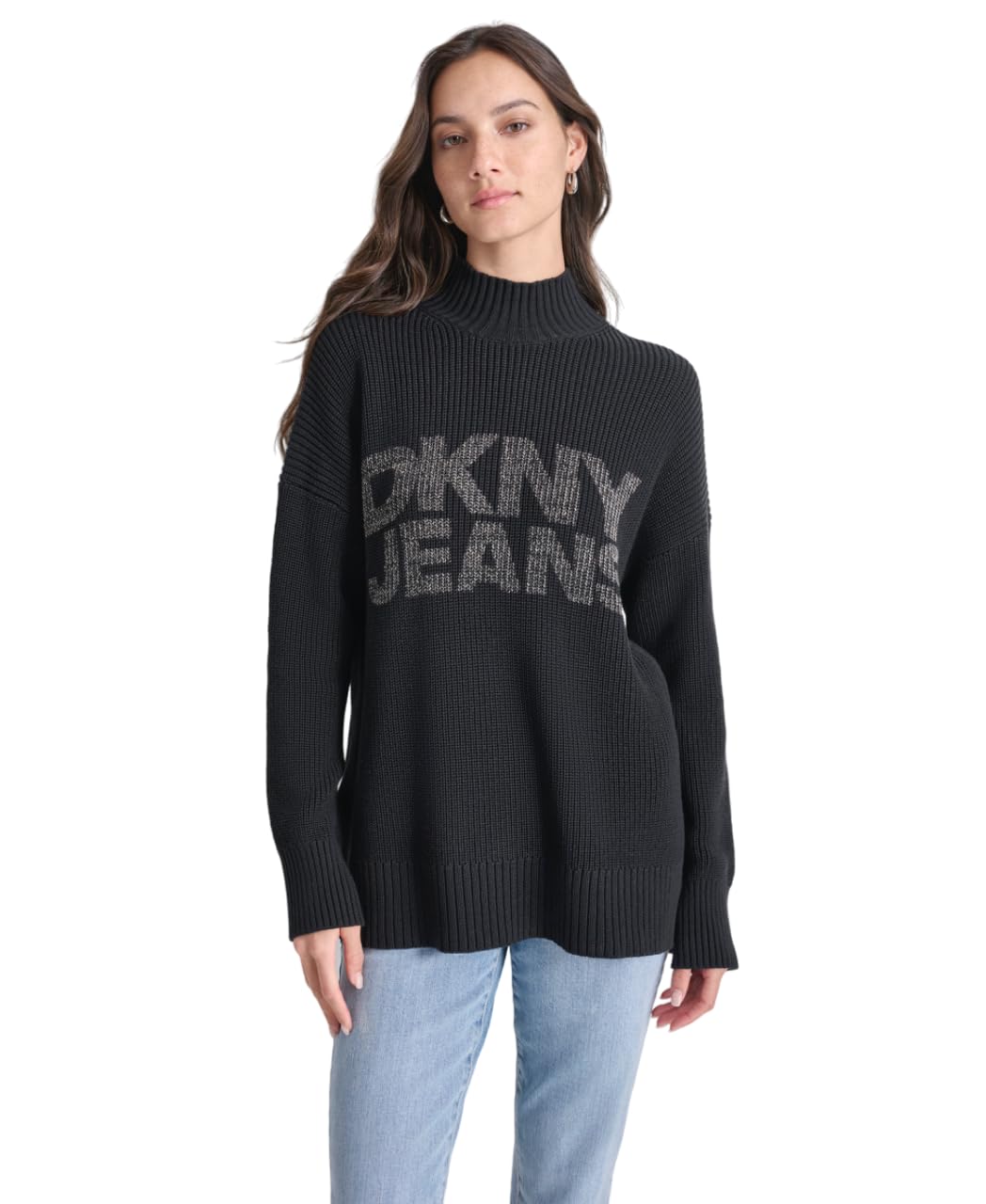 DKNY Logo Printed Shaker Sudadera, Negro, M para Mujer