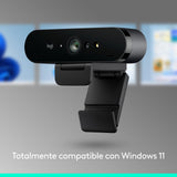 Logitech Brio 4K Webcam para empresa, inicio de sesión biométrico con Windows Hello, corrección de iluminación automática, cancelación de ruido, Microsoft Teams, Zoom, Google Meet y PC/Mac - Grafito