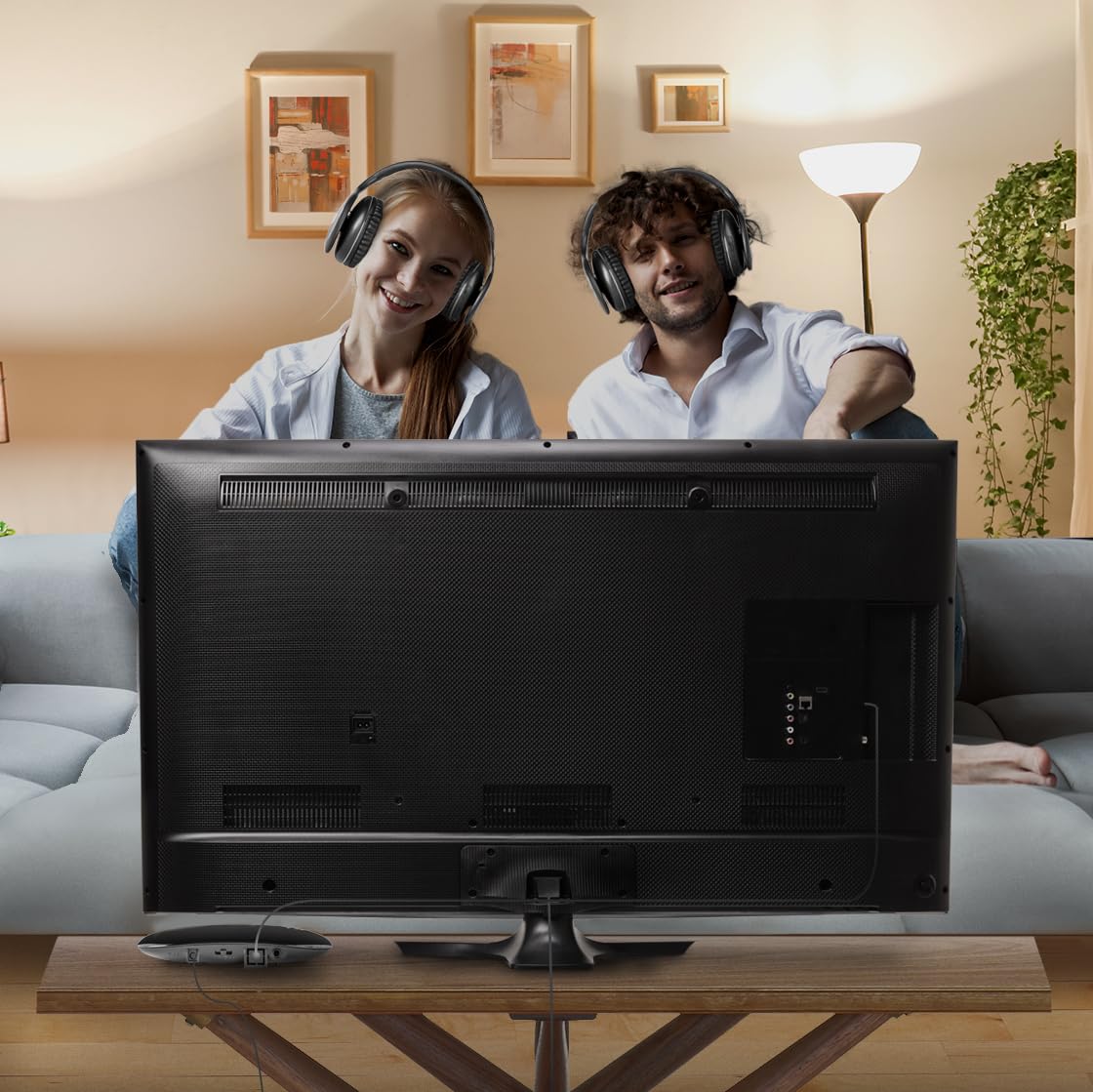 Meliconi Auriculares Easy Digital Bundle, 2 auriculares de TV estéreo inalámbricos, 100% digitales, con entrada de audio analógica/digital y base de transmisor dimensional negro