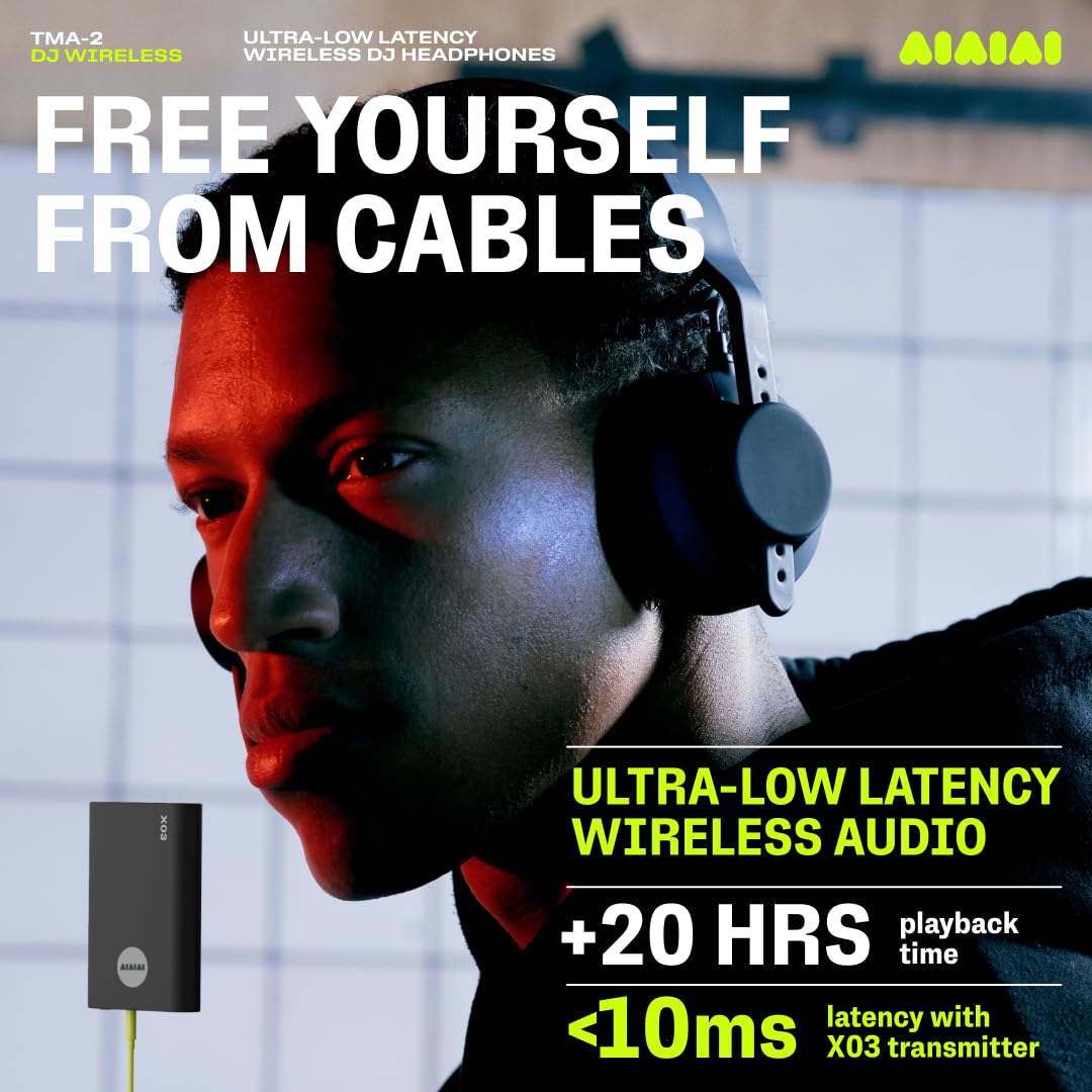 AIAIAI TMA-2 DJ Wireless - Auriculares inalámbricos Profesionales para DJ con Audio inalámbrico de latencia ultrabaja, más de 25 Horas de reproducción, diseño Ligero y Duradero, Almohadillas de Alto