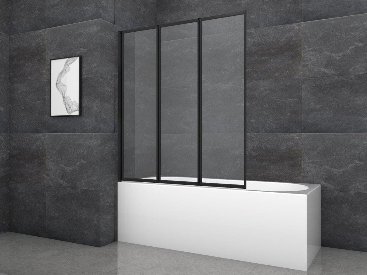 Marwell Pared plegable para bañera Black Light de 3 hojas, 125 cm x 143 cm x 5 cm, elementos de cristal de seguridad de 4 mm, plegable, marco de aluminio negro mate