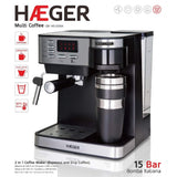 HAEGER Multi Coffee - Cafetera Espresso con 1450w, Capacidad: 1,2L - Pantalla de LED, Boquilla de Espuma y Bandeja de Goteo Desmontable, Cesta del Filtro extraíble y Lavable.