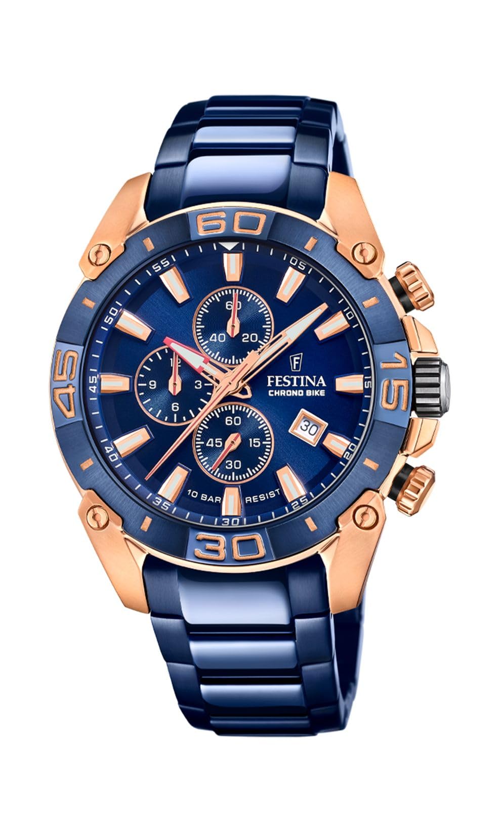 FESTINA Reloj Hombre Analógico de Acero Inoxidable 316l Azul - Movimiento de Cuarzo - Cronógrafo - Calendario - Cristal Zafiro de Alta Resistencia - Resistente al Agua 10 ATM F20711/1 Special Editions