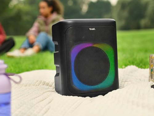 Trust Azura Altavoz Bluetooth Potente 100W para Fiestas, Altavoz Portátil Inalámbrico Luz LED RGB Intemperie IPX4, Altavoces Bluetooth Batería Recargable 11H, 2 Entradas de Micrófono Karaoke