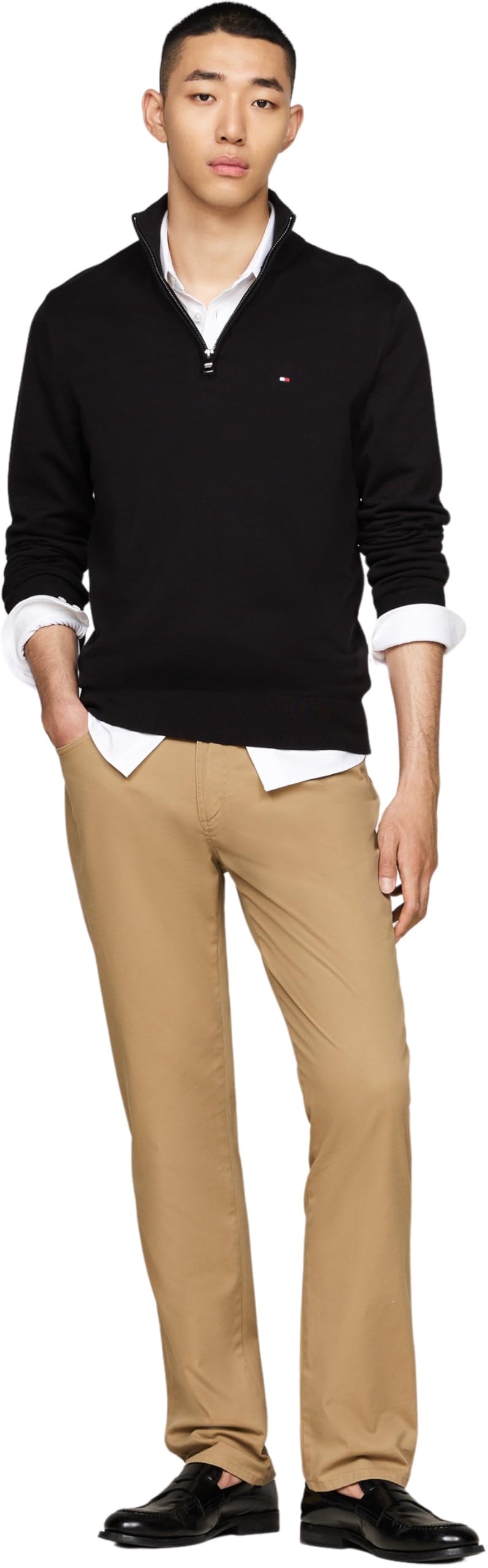 Tommy Hilfiger Jersey con Cremallera Hombre Essential Cotton Mock con Media Cremallera, Negro (Black), L