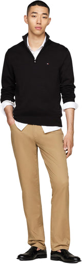 Tommy Hilfiger Jersey con Cremallera Hombre Essential Cotton Mock con Media Cremallera, Negro (Black), L