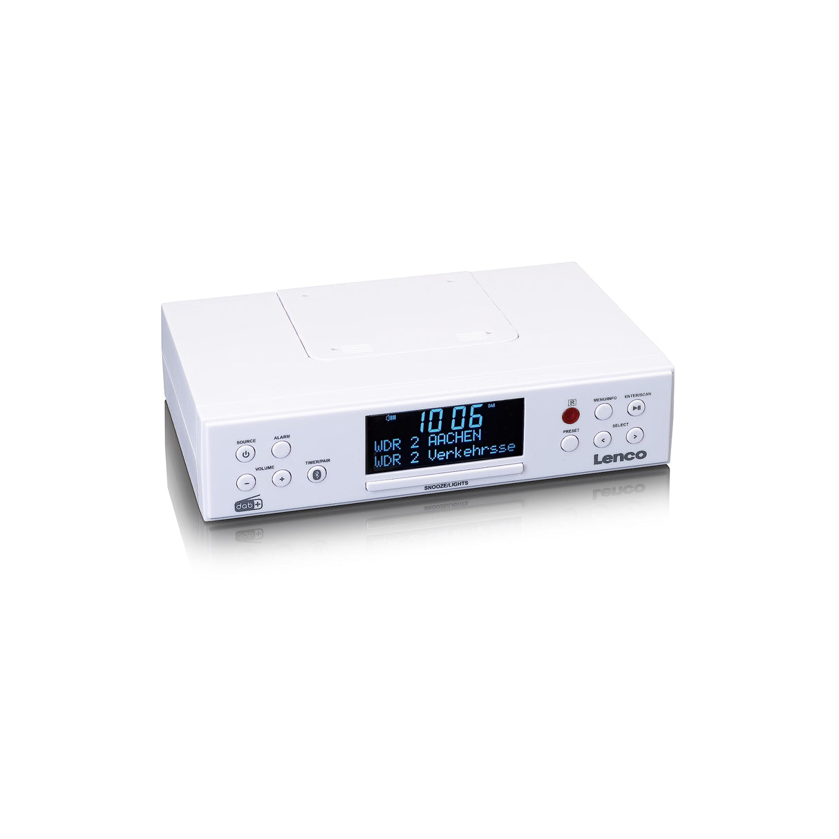 Lenco KCR-190 Radio de Cocina DAB+ - Bluetooth - PLL FM - 30 Presets de Emisoras - Pantalla y Luz LED - Temporizador - Alarma - Blanco