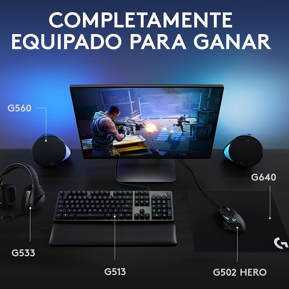 Logitech G560 Altavoces Gamer para PC, Sonido envolvente DTS:X, Iluminación LIGHTSYNC RGB integrada, 2 altavoces satélite y un subwoofer, Experiencia de juego inmersiva - Negro