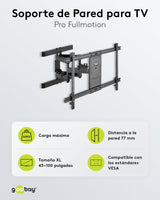 goobay 49746 Soporte de Pared para TV Pro FULLMOTION (XL) 43 a 100 Pulgadas (109-254 cm) Totalmente móvil, Giratorio/inclinable, 60 kg, estándar Vesa, Negro