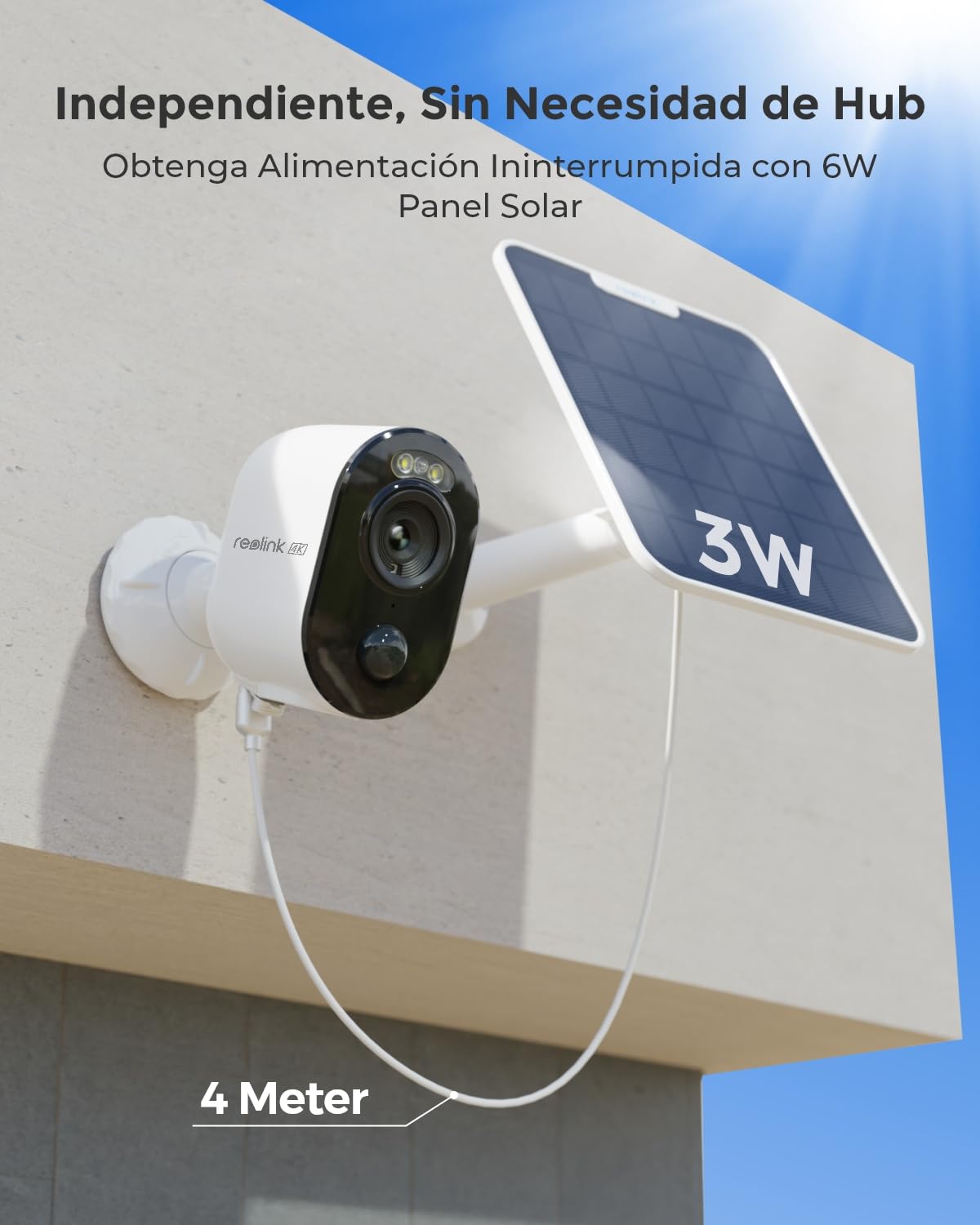 Reolink 4K Camara Vigilancia WiFi Exterior Solar, 8MP Cámaras de Vigilancia Sin Cables con Batería 2,4GHz/5GHz WiFi, Visión Nocturna en Color, Detección Smart, Cloud, Argus 3 Ultra con Panel Solar