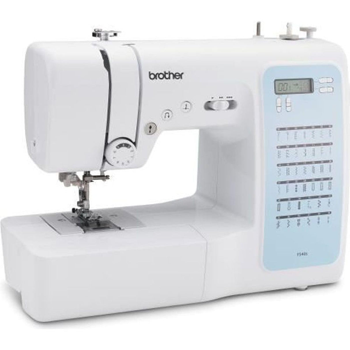 Mquina de coser electrnica BROTHER FS40s-40 puntadas-Sistema de enhebrado de agujas-Pantalla LCD-Teclas de seleccin-Brazo libre