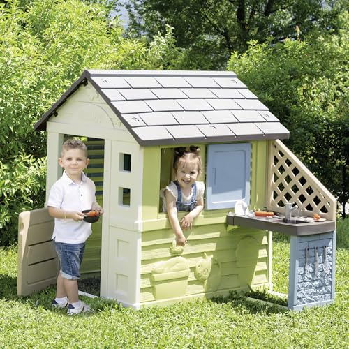 Smoby Life Casa Pretty con Cocina- Incluye Accesorios- Protección Anti-UV- con 57% Material Reciclado- Casa Infantil Exterior de jardín- Resistente a la Intemperie para niños de +2 años (7600810738)