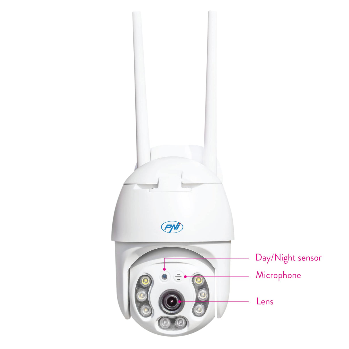 PNI Cámara de videovigilancia IP65 Live PTZ 5MP, gsm 4G, Ranura para Tarjeta Micro SD, detección de Movimiento, detección de Silueta Humana, Exterior IP66, LED IR y LED Blancos
