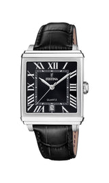 Festina Reloj Hombre F20681/3 On The Square Caja de Acero Inoxidable 316l Plateado Correa de Cuero Negro