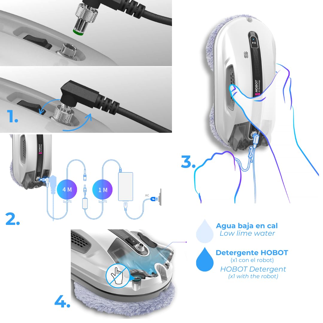 SMARTBOT Robot Limpiacristales - Bajo Consumo de Corriente (80W) - Limpiacristales eléctrico 3 años garantía 12 Trapos de Microfibra - Sistema de Navegación y Anticaída HOBOT-R3 Robot Limpiacristales