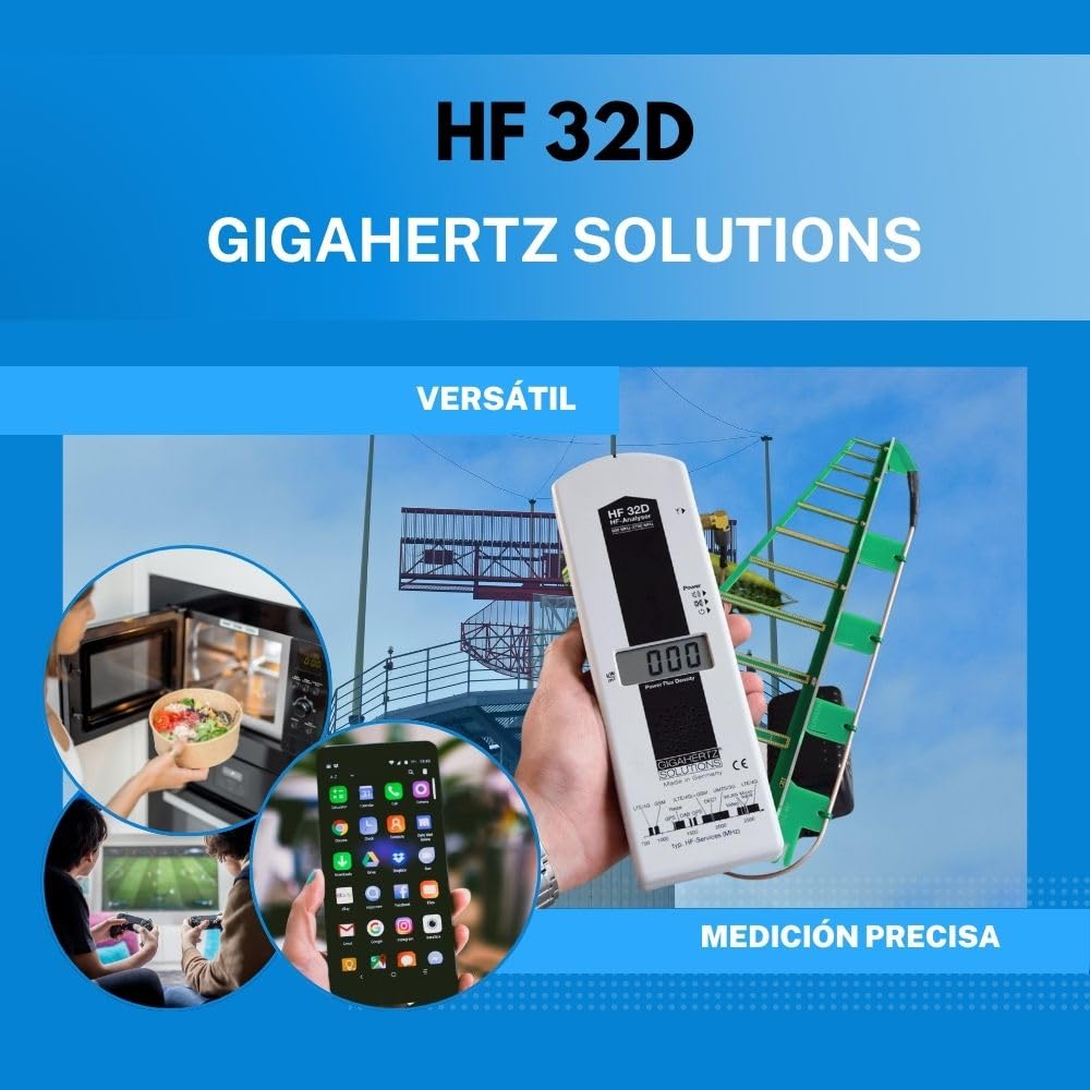 Gigahertz Solutions HF32D - Medidor de campo electromagnético (alta frecuencia, 800 MHz - 2.5 GHz, incluye telefonía móvil GSM)