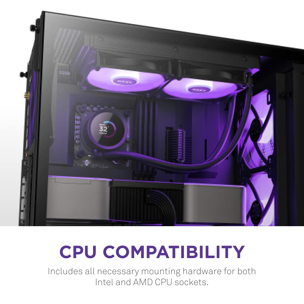 NZXT Kraken 240 RGB - Enfriador líquido AIO de CPU de 240 mm - Pantalla LCD cuadrada personalizable de 1.54 pulgadas para imágenes, métricas de rendimiento - Bomba de alto rendimiento - 2 ventiladores