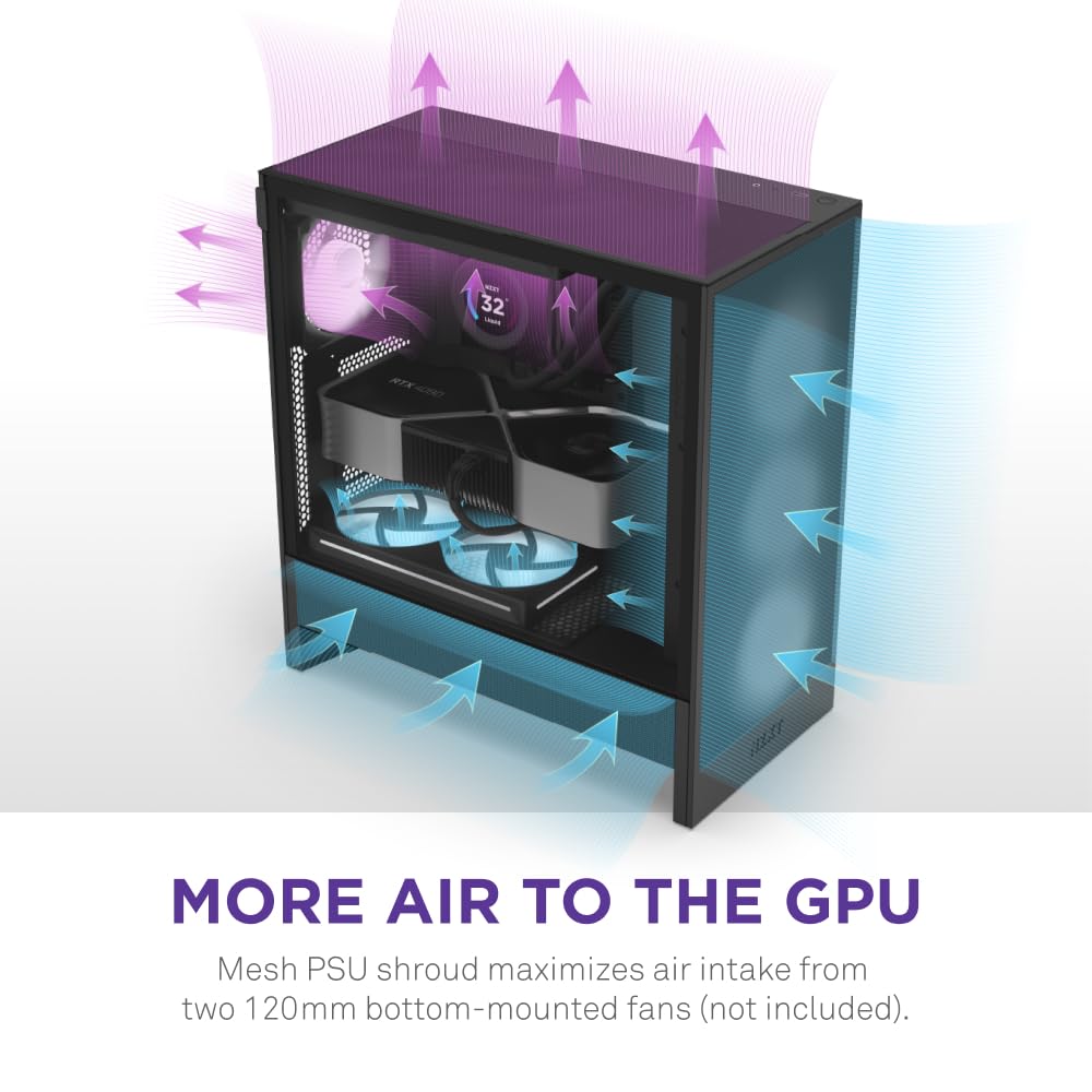 NZXT H5 Flow RGB - Caja compacta ATX Mid-Tower para PC Gaming - Alto Flujo de Aire - Ventilador F360 RGB Core (CV) Incluido - Soporte de radiador Frontal de 360mm y Superior de 240mm - Negro