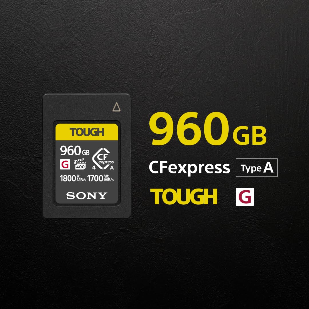 Sony CEA-G960T Tarjeta de Memoria Flash Cfexpress Tipo A Tough de 960 GB, VPG400 Serie G de Alta Velocidad con garantía de Rendimiento de vídeo (1800 MB/s de Lectura y 1700 MB/s de Escritura)