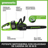 Greenworks 48V (24V x 2) Motosierra a Batería con Motor sin Escobillas, Barra de 35 cm, Velocidad de Cadena de 20 m/s, Autoengrasado, Con dos 4Ah y Cargador Doble, Garantía de 3 Años-GD24X2CS36K4X