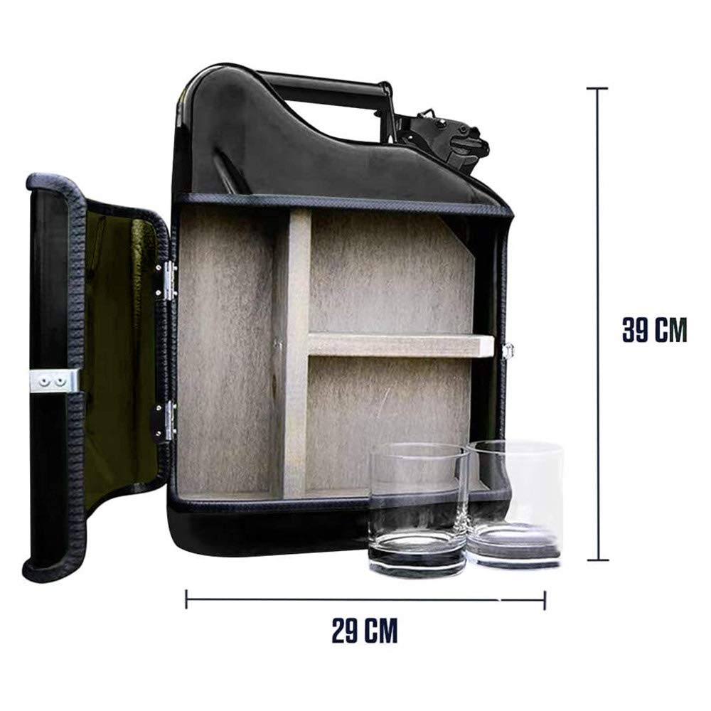 mikamax – Jerrycan Set de Regalo – Canister –Whiskey Bar - Bidon – 10L – Negro- con Dos Vasos de Whisky - 39 x 29 x 13 cm