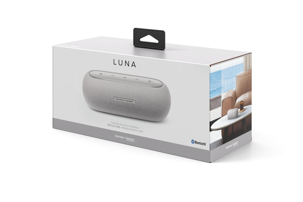 Harman Kardon Luna, Altavoz portátil, Resistente al Agua y al Polvo, con diseño Elegante, tecnología Bluetooth, Puerto USB y duración de batería de hasta 12 hrs, Gris