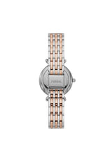 Fossil Carlie Reloj para mujer, movimiento de cuarzo con correa de acero o piel, Tono plateado y tono oro rosa, 28MM