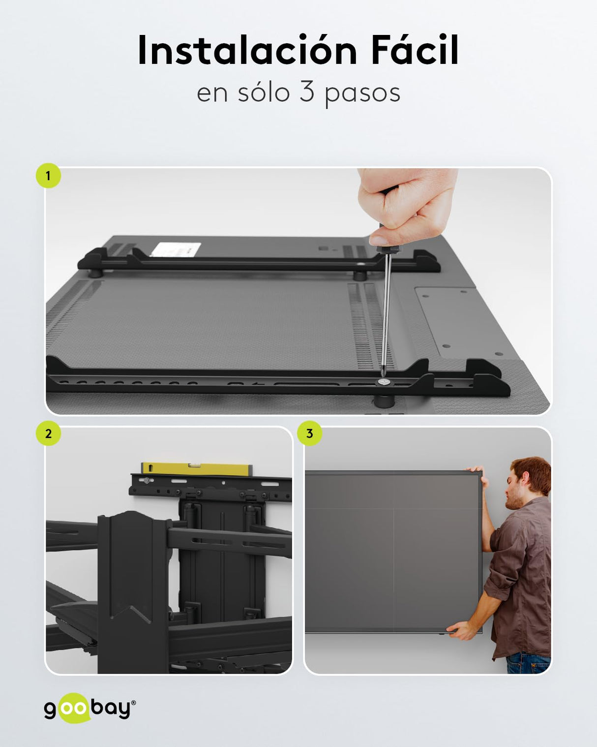 goobay 49746 Soporte de Pared para TV Pro FULLMOTION (XL) 43 a 100 Pulgadas (109-254 cm) Totalmente móvil, Giratorio/inclinable, 60 kg, estándar Vesa, Negro