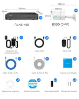 Reolink Kit Cámaras de Seguridad 8CH 5MP H.265, 4 PoE IP Cámaras Exterior Impermeables IP67, Detección de Personas/vehículos, 30M Visión Nocturna, 2TB HDD NVR para Grabación Continua, RLK8-410B4-5MP