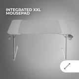 Mars Gaming MGD-X120, Mesa Gaming Ergonómica, Superficie en Fibra de Carbono, Estructura Metálica, Alfombrilla XXL, Soporte Auriculares y Bebida, Gestión Cableado, Escritorio PC 120x60cm, Blanco