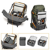 Lowepro PhotoSport PRO BP 70L AW IV - Mochila para cámaras réflex sin espejo, acceso delantero/trasero, compartimento extraíble para cámara, correas de accesorios, talla M/L, gris oscuro/verde