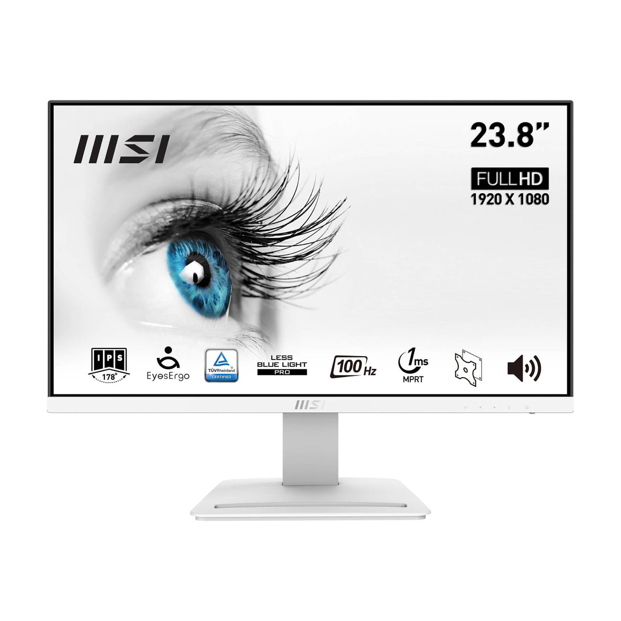 MSI PRO MP243XP Monitor Oficina 23.8" FHD, Panel IPS 1920 x 1080, 100 Hz, Pantalla Confort Ocular, Montaje VESA, Altavoces Integrados, Soporte Display Kit, Regulable, HDMI 1.4, DP 1.2a