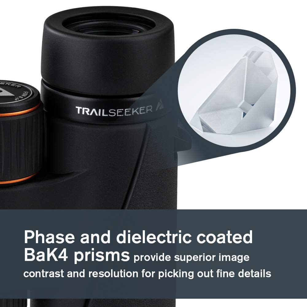 Celestron 71404 TrailSeeker 8x42mm Binoculares de Techo con Lente con Recubrimiento dieléctrico, Prisma BaK-4, Cuerpo Ligero de aleación de magnesio y Funda de Transporte Blanda, Negros