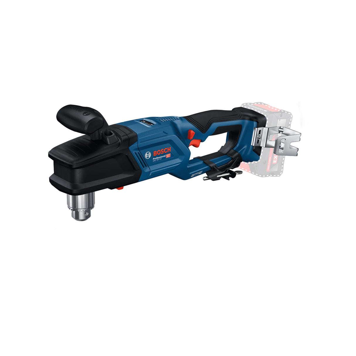 Taladro de ángulo recto a batería GRD 18V-127 con Bosch Professional 18V System (par suave de 65 Nm, motor Brushless sin escobillas, 2 velocidades: desbaste rápido 1800 rpm, lento 550 rpm)