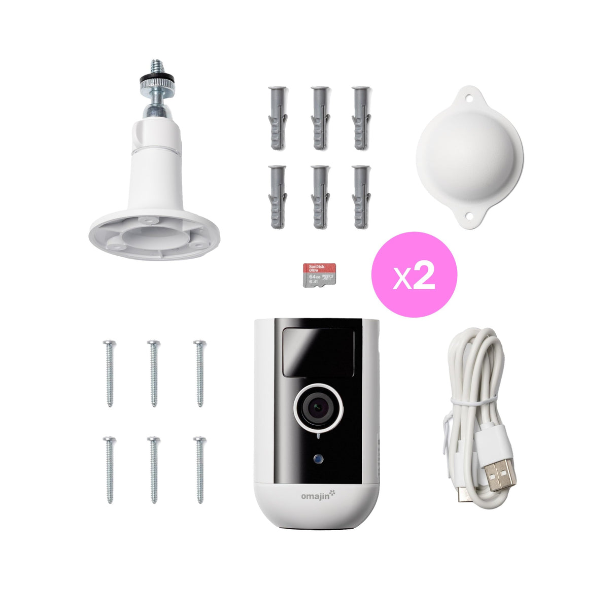 OMAJIN by Netatmo, 2 x Cámara Seguridad Interior Exterior 2K inalámbrica, Visión 140°, IP65 Waterproof, 64 SD/Cloud, Detección Humana/Movimiento, batería 9600mAh, Audio bidireccional, OBU-2OWC