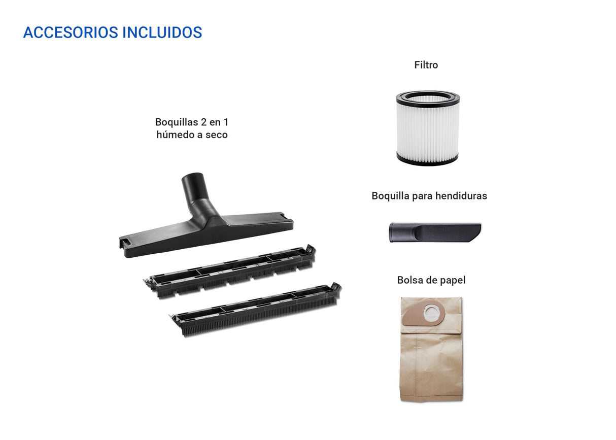 Nilfisk Buddy II 18L INOX Aspirador de Agua y Polvo - Aspiradora de Bricolaje para Sólidos y Liquidos, Seco y Húmedo, Exterior e Interior (1200 W)