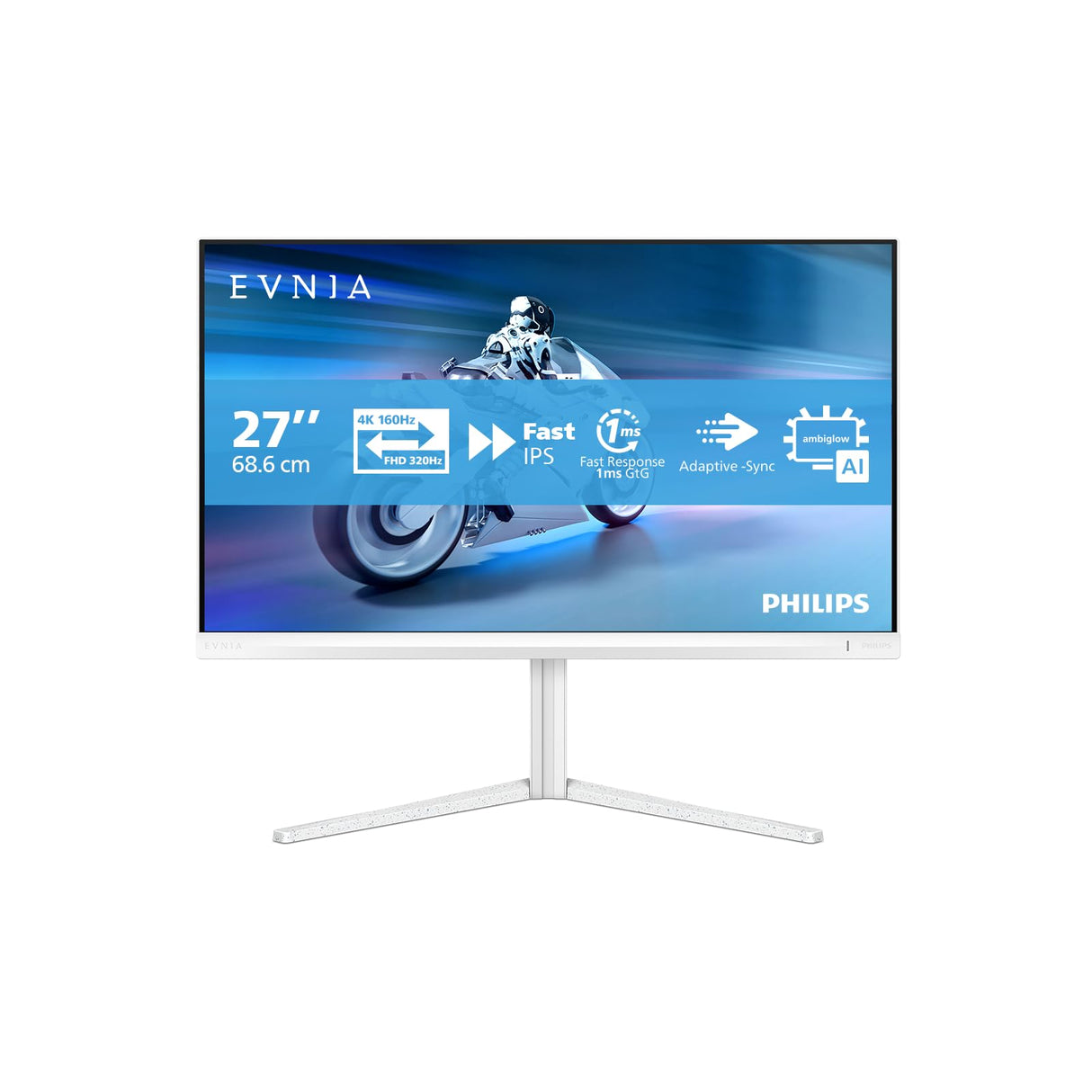 Philips Evnia 27M2N5901A Monitor Gaming 27” UHD, 160Hz, Fast IPS, 0.5ms MPRT, Adaptive Sync, HDR400, Altura Ajustable, Altavoces, G-Sync Comp., (2560x1440, HDMI 2X 2.1, DP 1x 1.4 USB Hub) Blanco