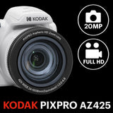 KODAK Pixpro Astro Zoom AZ425 - Cámara Digital Bridge, Zoom Optico 42X, Gran Angular de 24 mm, 20 Megapíxeles, LCD 3", Video Full HD 1080p, Batería Li-ion - Blanco