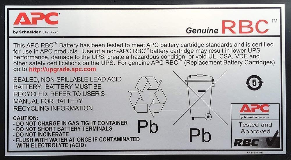 APC, RBC4, Batería de sustitución para UPS compatible con los modelos SC620I y otros, 12 V, Color Negro