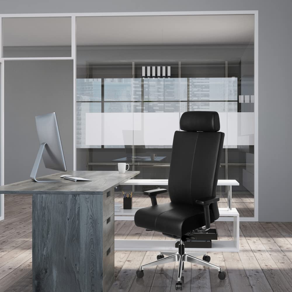 hjh OFFICE 608600 Silla de Oficina Pro-Tec XXL Cuero Negro, Silla giratoria, para Personas Altas, cargable hasta 150 kg