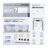Mercusys TP-Link Halo H37BE Mesh Wi-Fi 7 BE6500Mbps Dual-Band, 2 Puertos WAN/LAN de 2.5G, 1 Puerto Gigabit WAN/LAN, Cubiertos hasta 460m2, 4K-QAM, MLO, Multi-RUs, OFDMA, Control por aplicación, WPA3