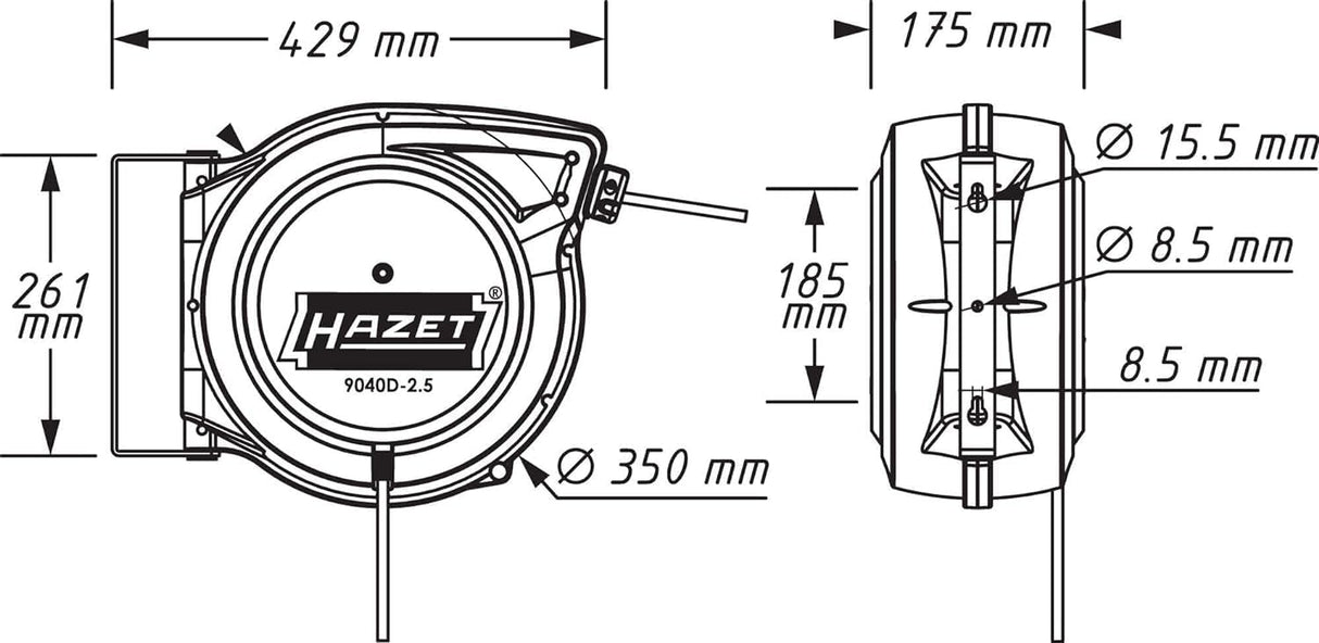 Carrete de cable HAZET 9040D-2,5 I Longitud de cable: 20 m, cable de conexión: 1,5 m, con función "Parada en cualquier punto" I Carrete de cable automático para el orden en cualquier taller