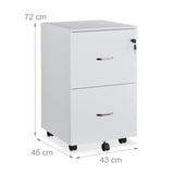 Relaxdays Mueble Archivador, 2 Cajones para Ficheros, 72 x 43 x 46 cm, Cajonera Oficina, Cierre con Llave, Blanco